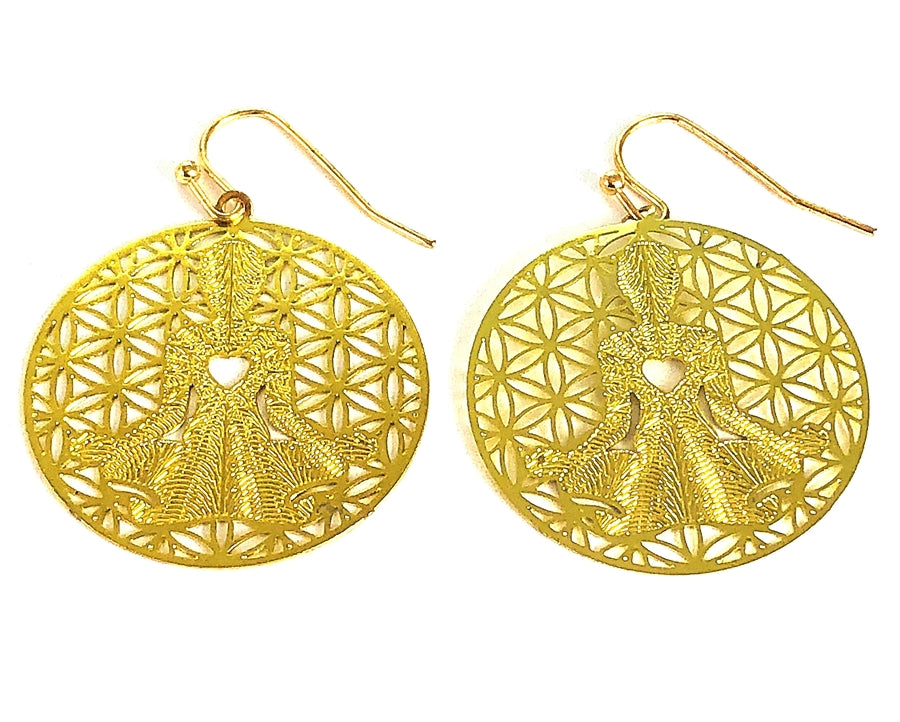 Large Meditating Buddha Flower of Life Circle Lightweight Earrings