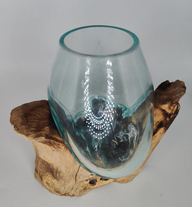 Molten Glass Bowl With Natural Wood - A